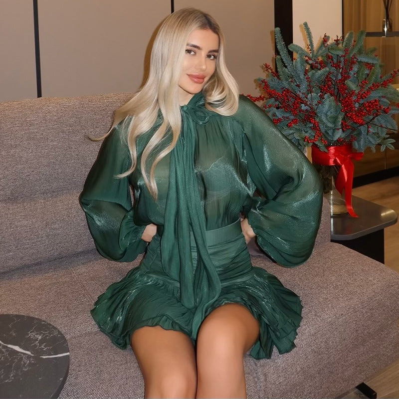 Women Bow Tie Top and Pleated Skirt Casual Two Piece Set 9