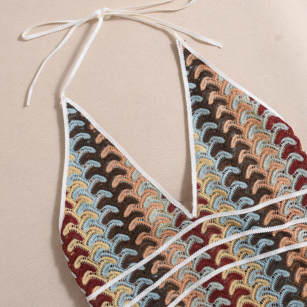 Striped See-Through Summer Trendy Sexy Halter Sleeveless Beach Long Dress 7