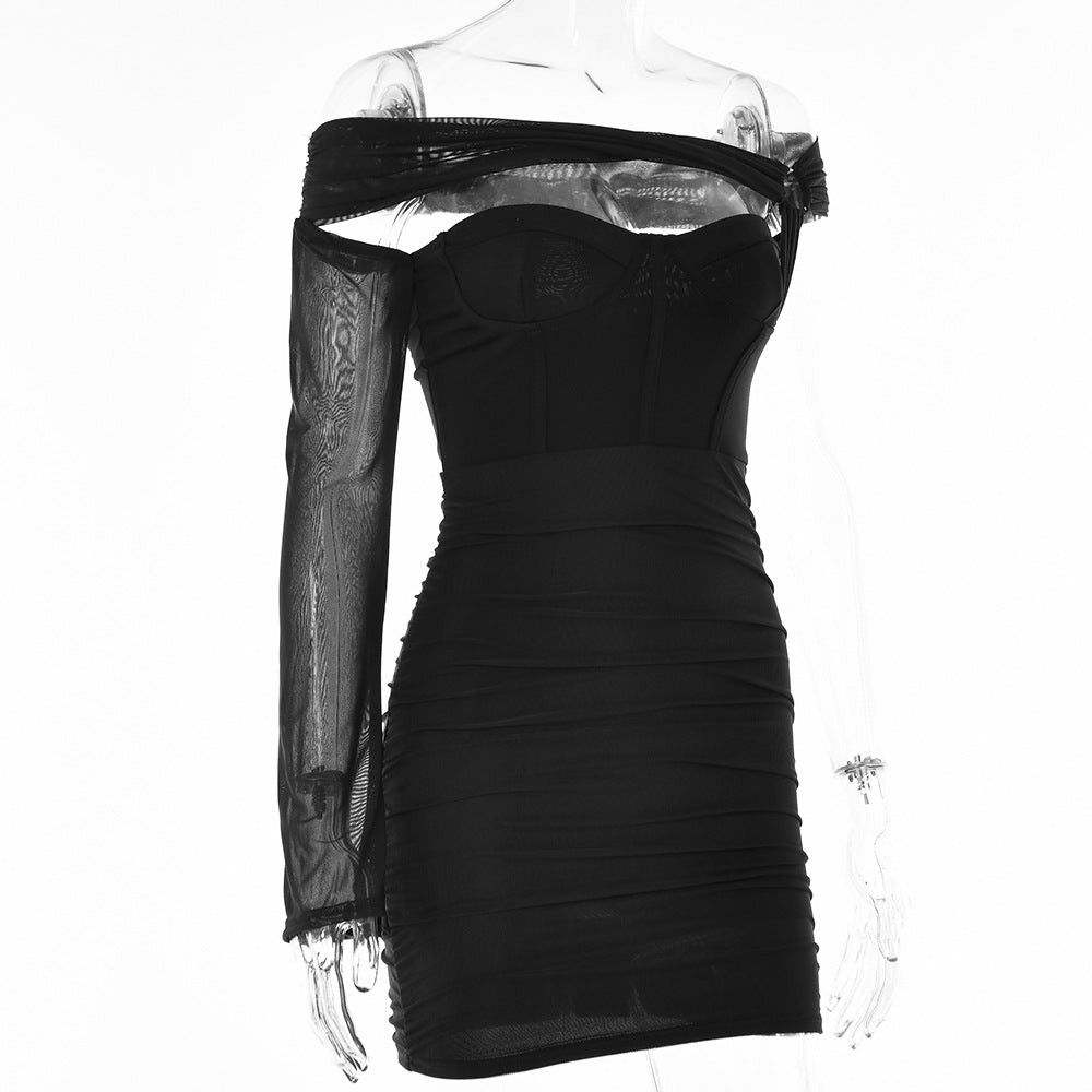 Women Sexy One Shoulder Sleeve Backless Strapless Dress 17