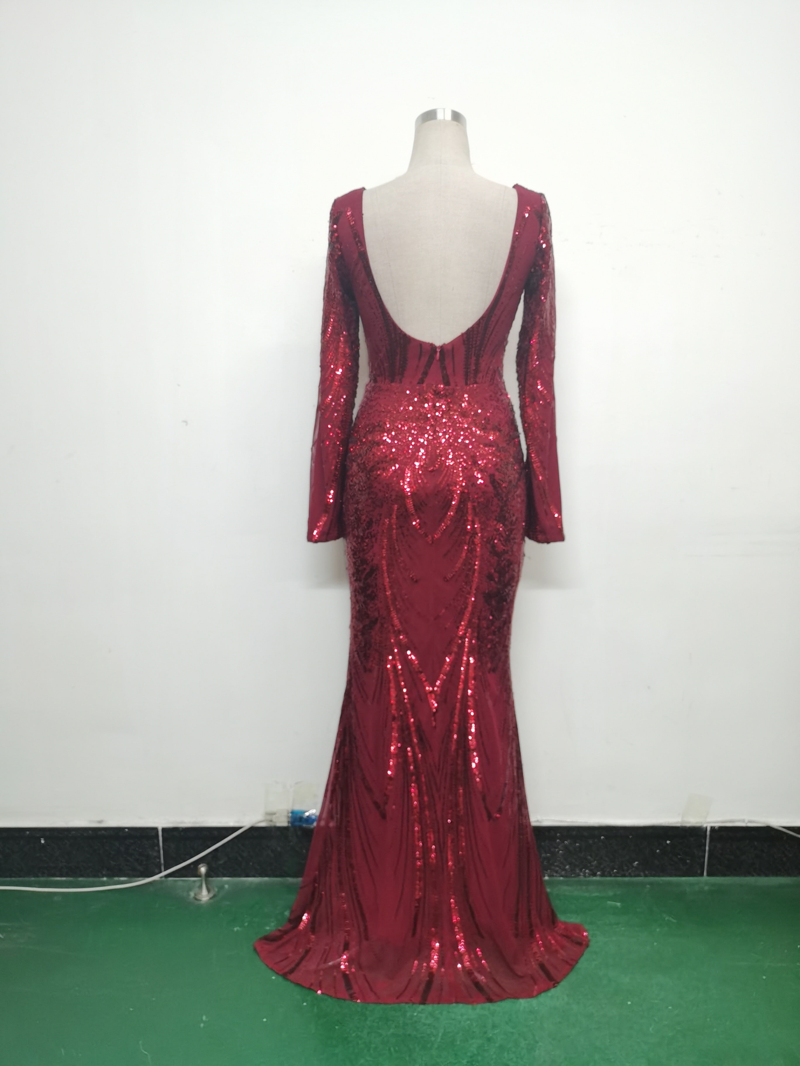 Women Positioning Flower Beaded Long Sleeve Evening Dress 23