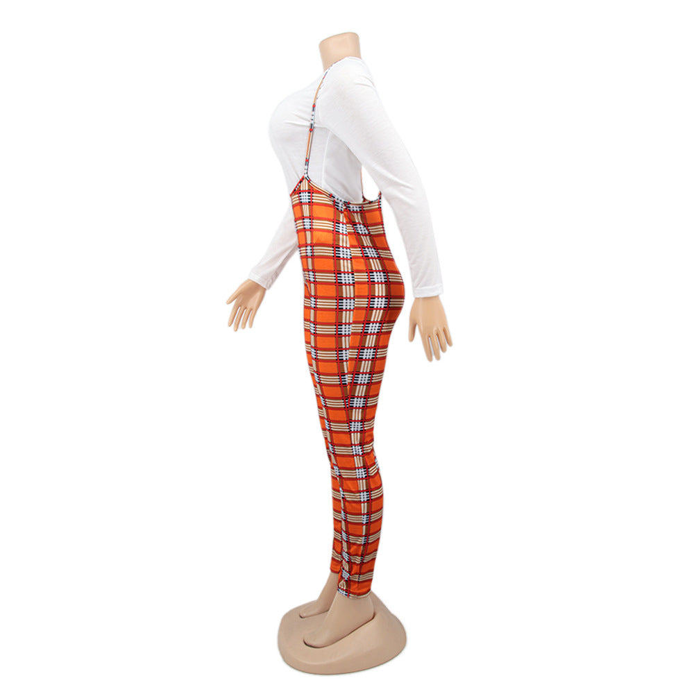 Spring Printed Long-Sleeved Slim Fit Women's Strap Casual Two Piece Pants Set 26