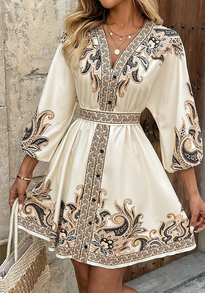 Women Summer Half-Sleeve Lace-Up Dress