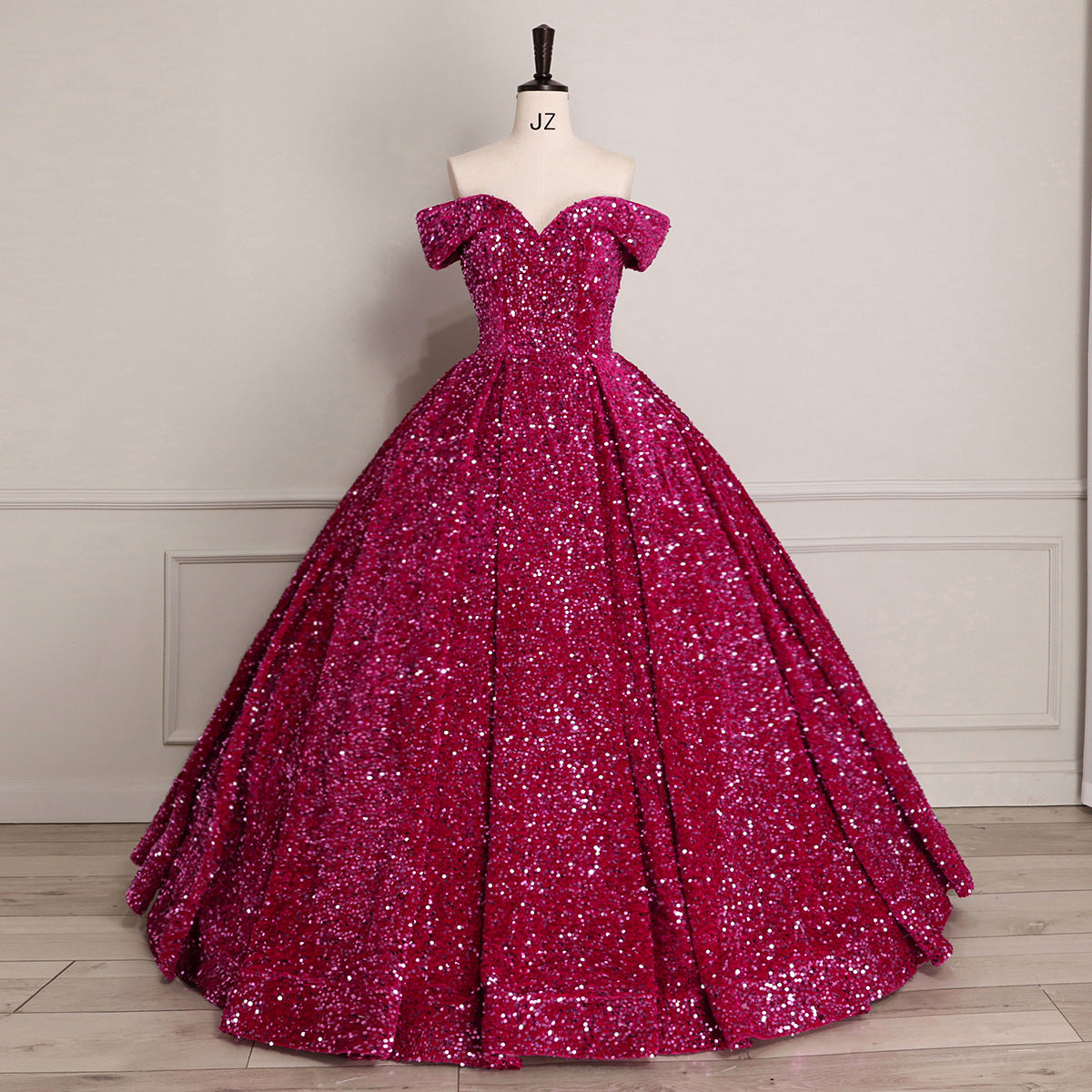 Bride Wedding Dress Women's Sequins Ball Gown Off Shoulder Puffy Evening Dress 24