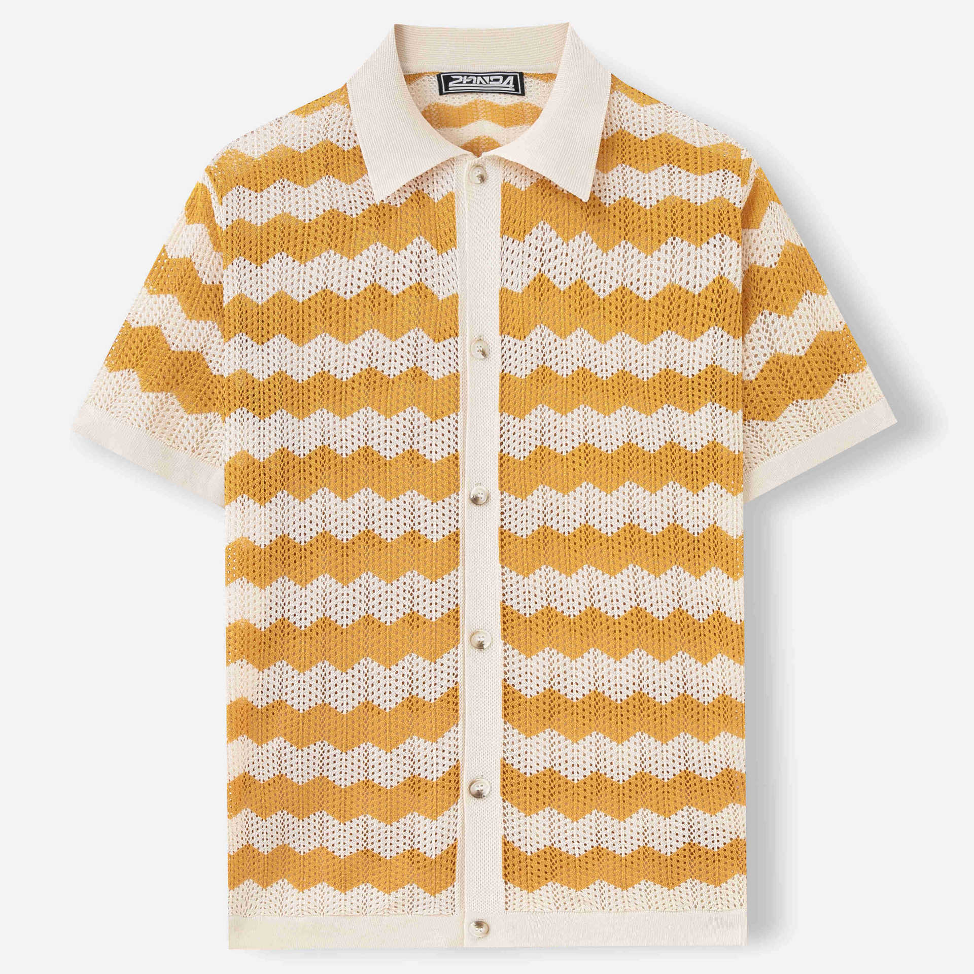 Men's American hollow jacquard ripple summer short-sleeved knitting polo T-shirt 7