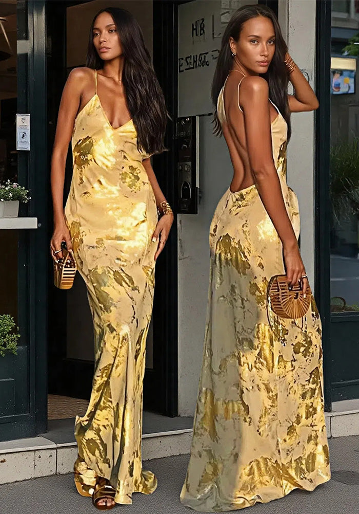 Women Summer Sexy Backless Shiny Strap Dress