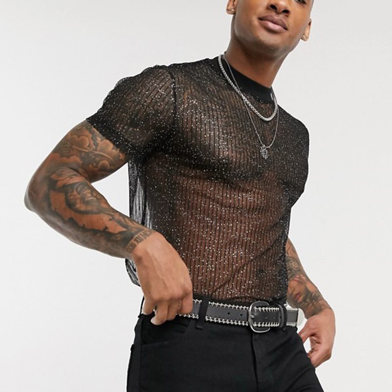 Men See-Through mesh sexy T-shirt