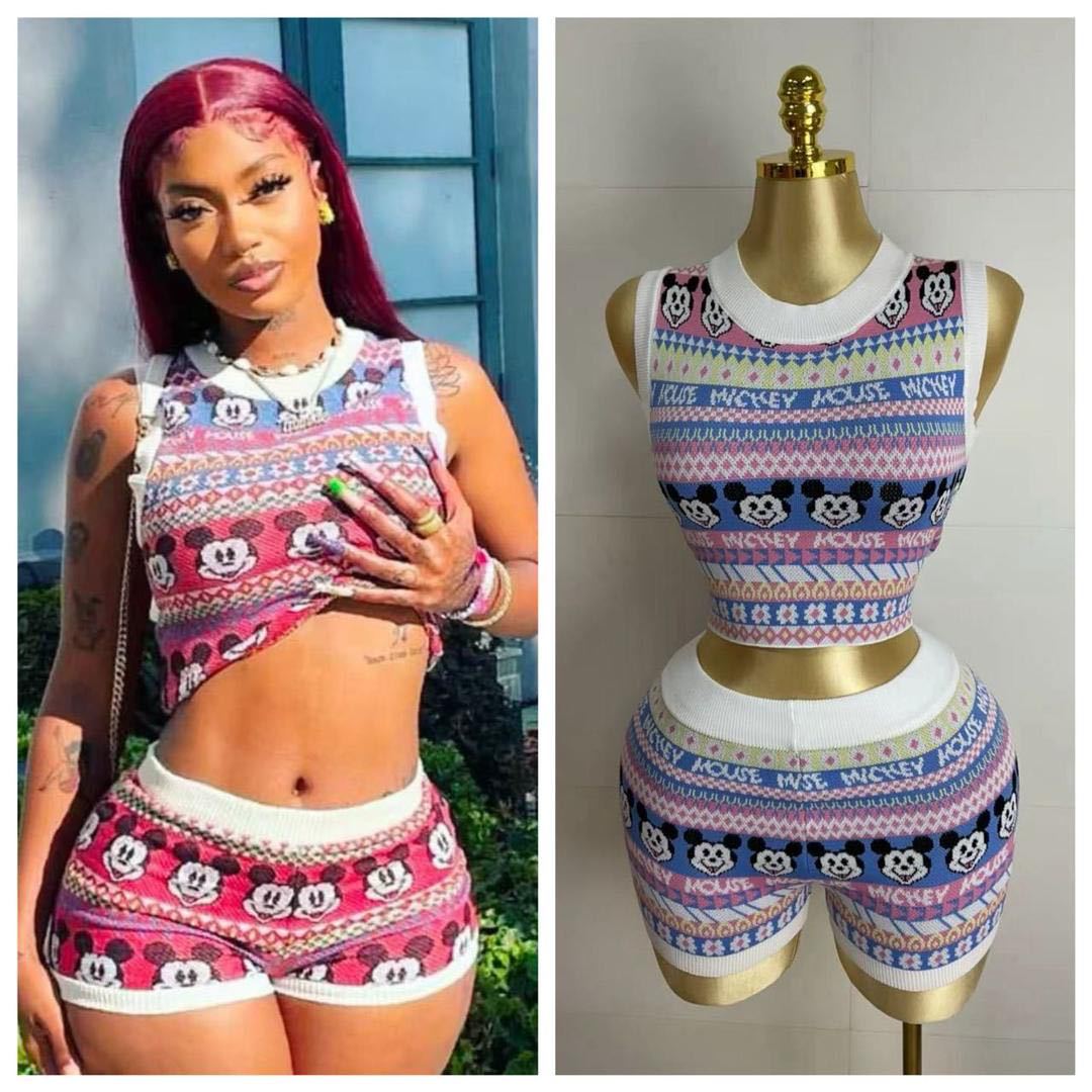 Women summer sweater tank top and shorts two-piece suit 6