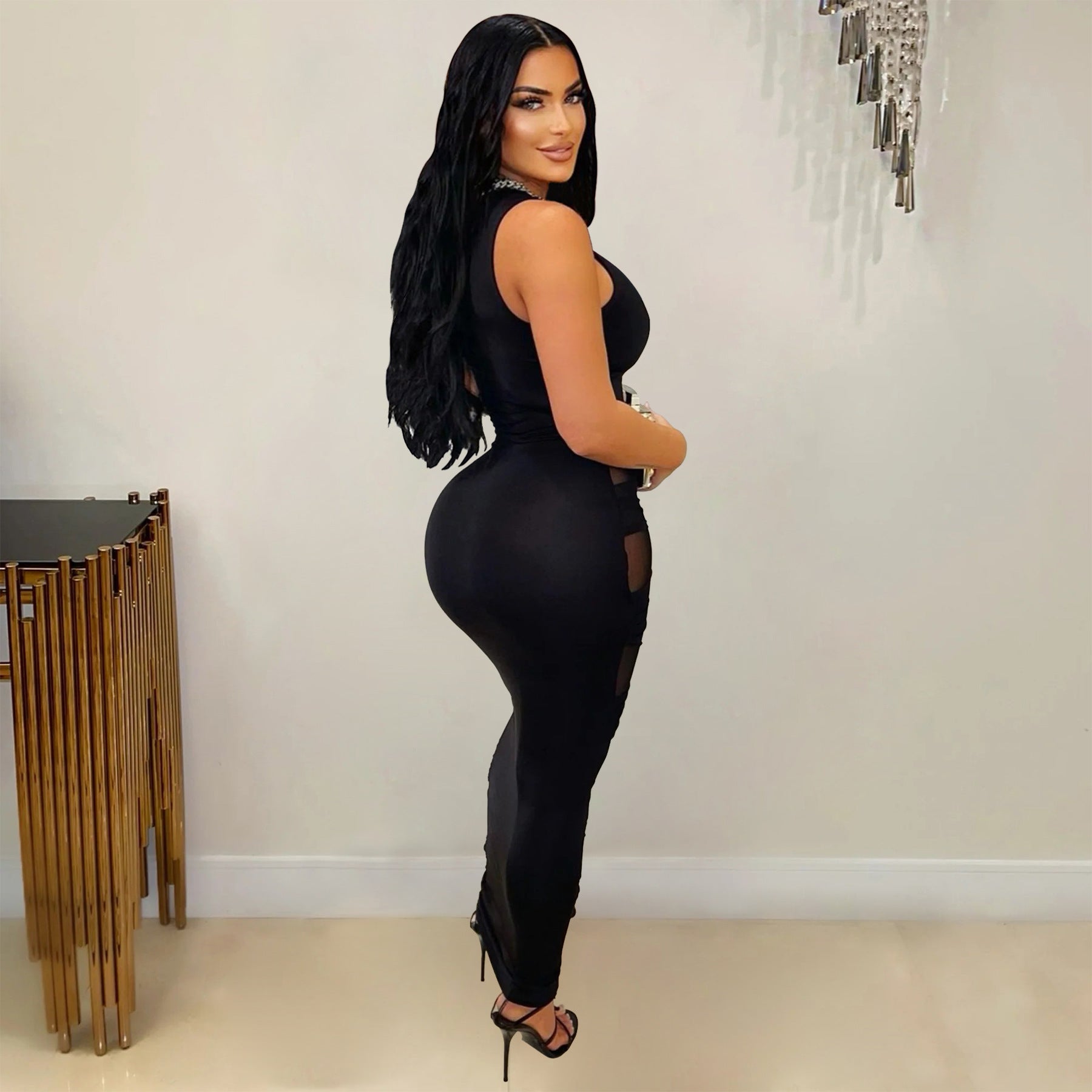 Women Sexy Nightclub See-Through Mesh Patchwork Dress 4