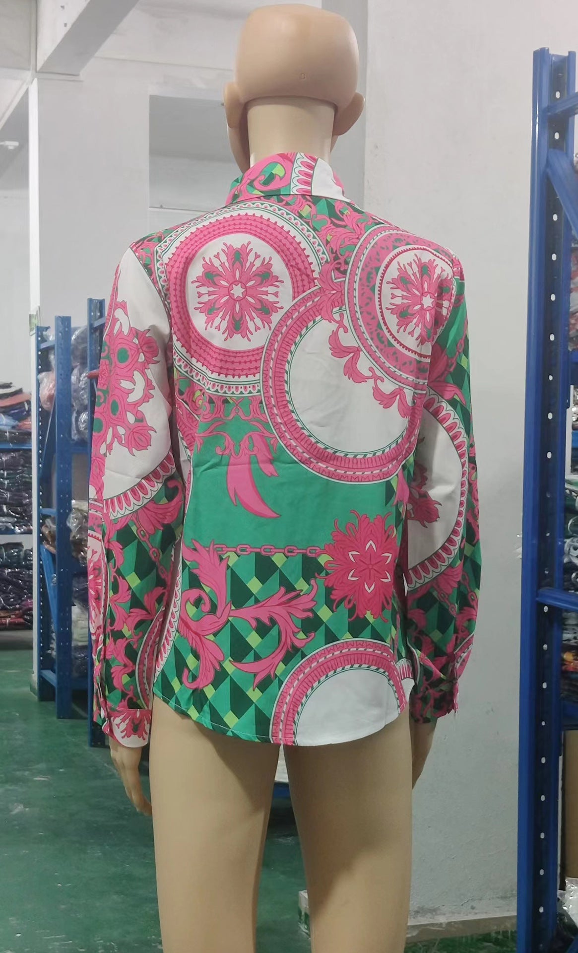 Women's Tops Spring Autumn Turndown Collar Printed Long Sleeve Button-Down Shirt 13