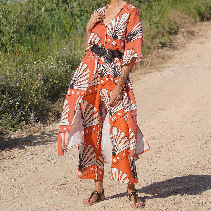 Spring Women's Fashionable Printed Shirt Straight Pants Two-Piece Set 4