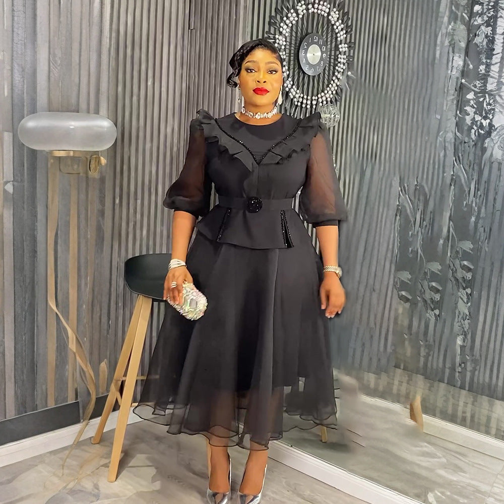 Plus-Size African Women Career Elegant Dress with Belt 4