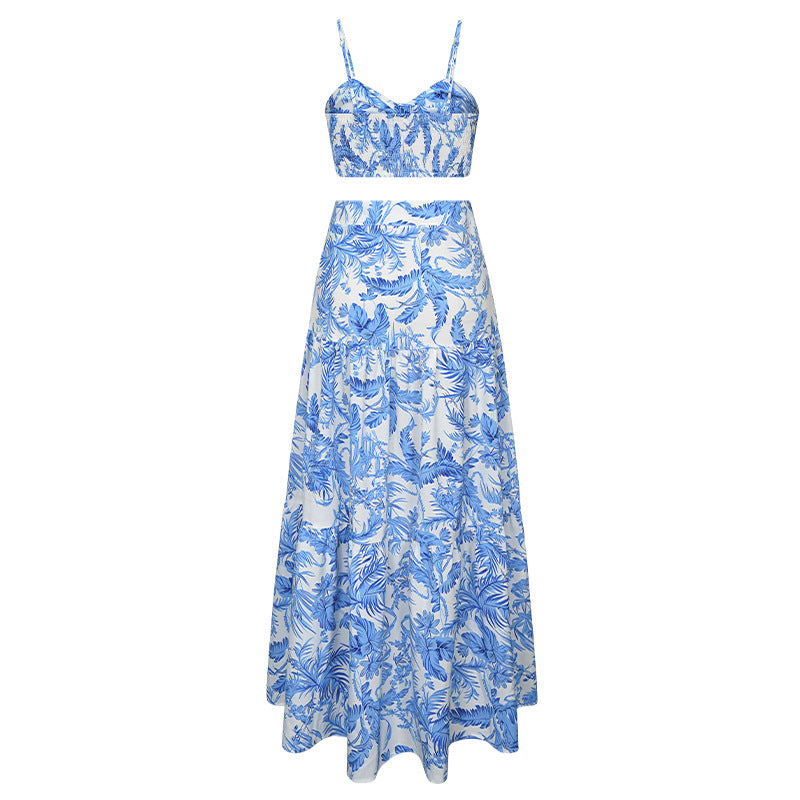 Women Printed Crop Top and Maxi Dress Two-Piece Set 6