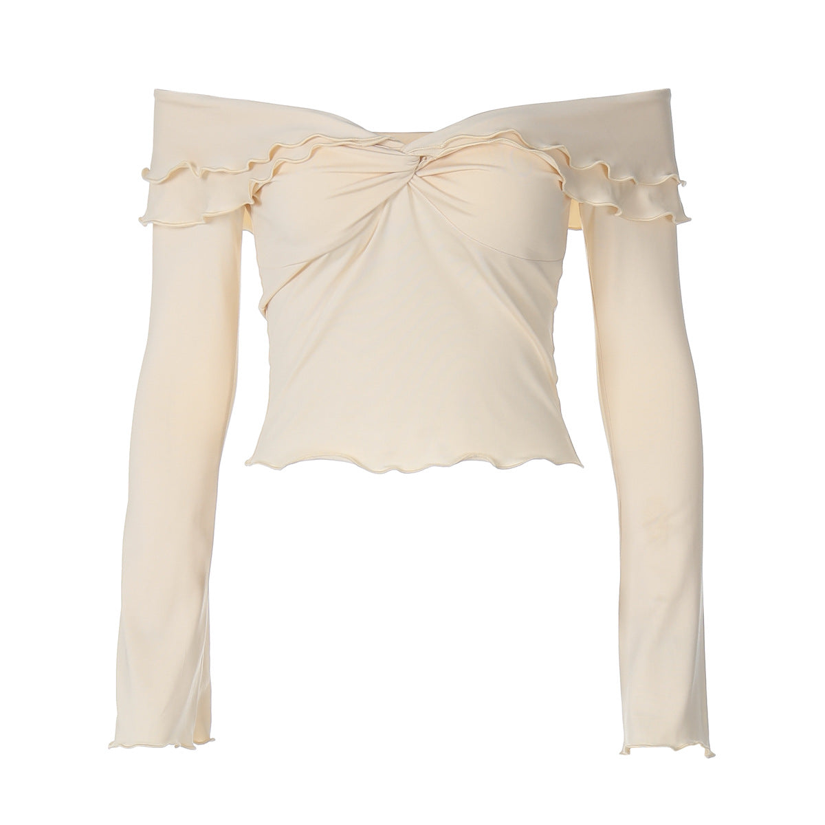 Women's Summer Sexy Ruffle Off Shoulder Long Sleeve Top Skirt Two Piece Set 16