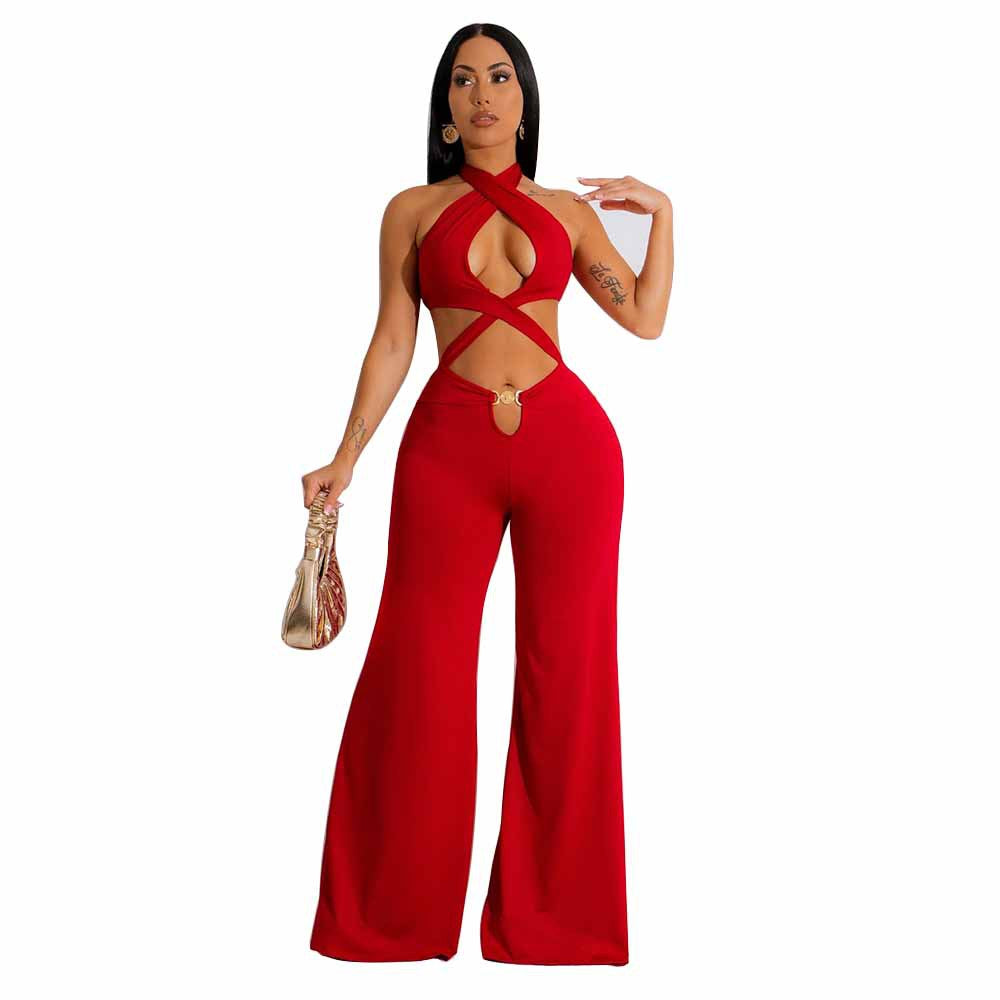 Women's Nightclub Sexy Cutout Halter Neck Wide Leg Jumpsuit 8