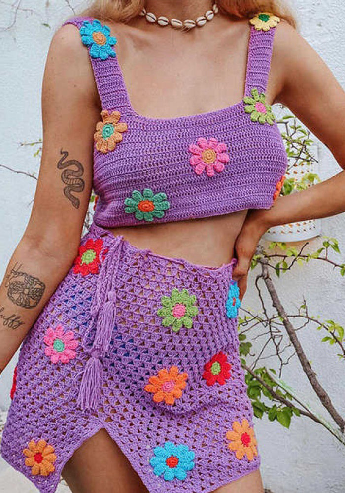 Summer Casual Crochet Knitting Skirt Set