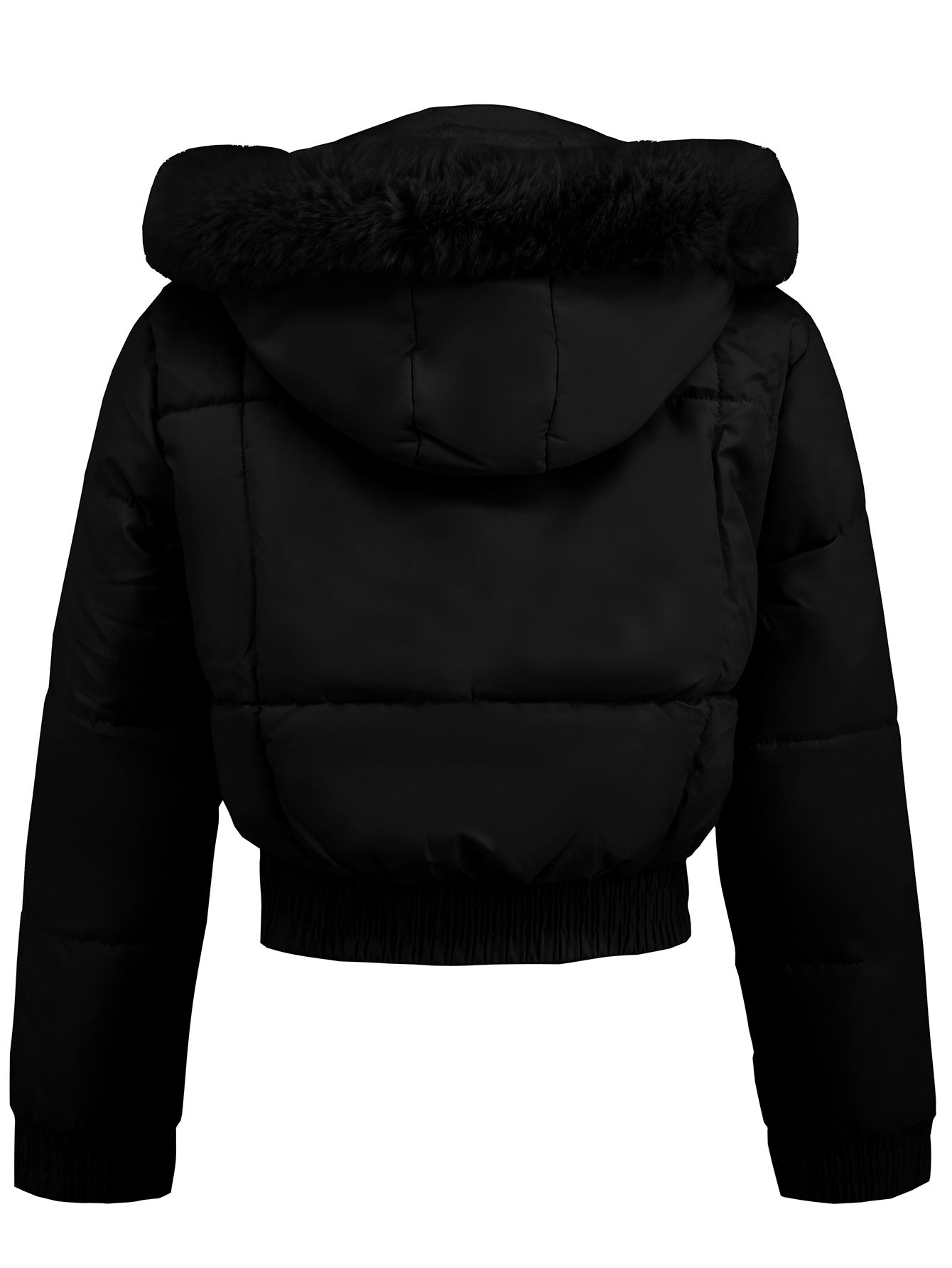 Women's Autumn Winter Short Slim Waist Cotton-Padded Coat Casual Fur Collar Hooded Jacket 15