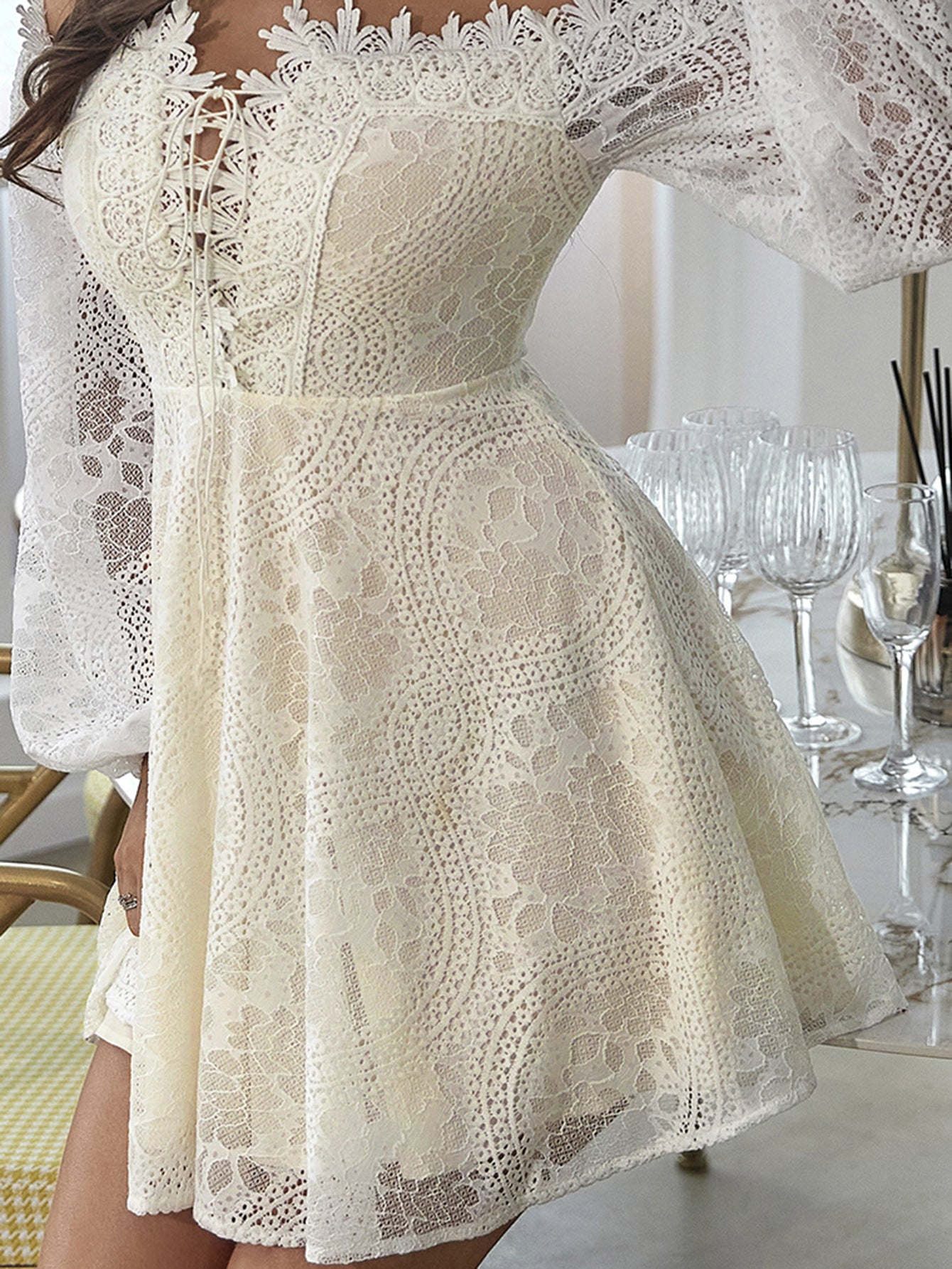 Women Sexy Embroidered Lace Off Shoulder Dress 10