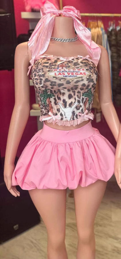 Women Leopard Print Top and Skirt Two Piece Set