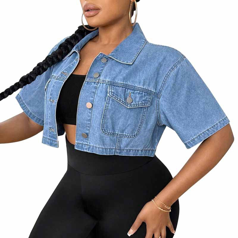 Women Denim Summer Thin Crop Shirt 6