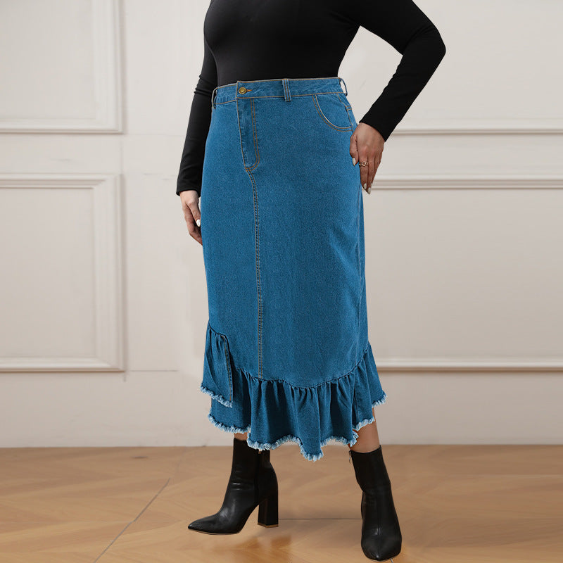 Plus Size Women's Denim Slim Long Skirt 4
