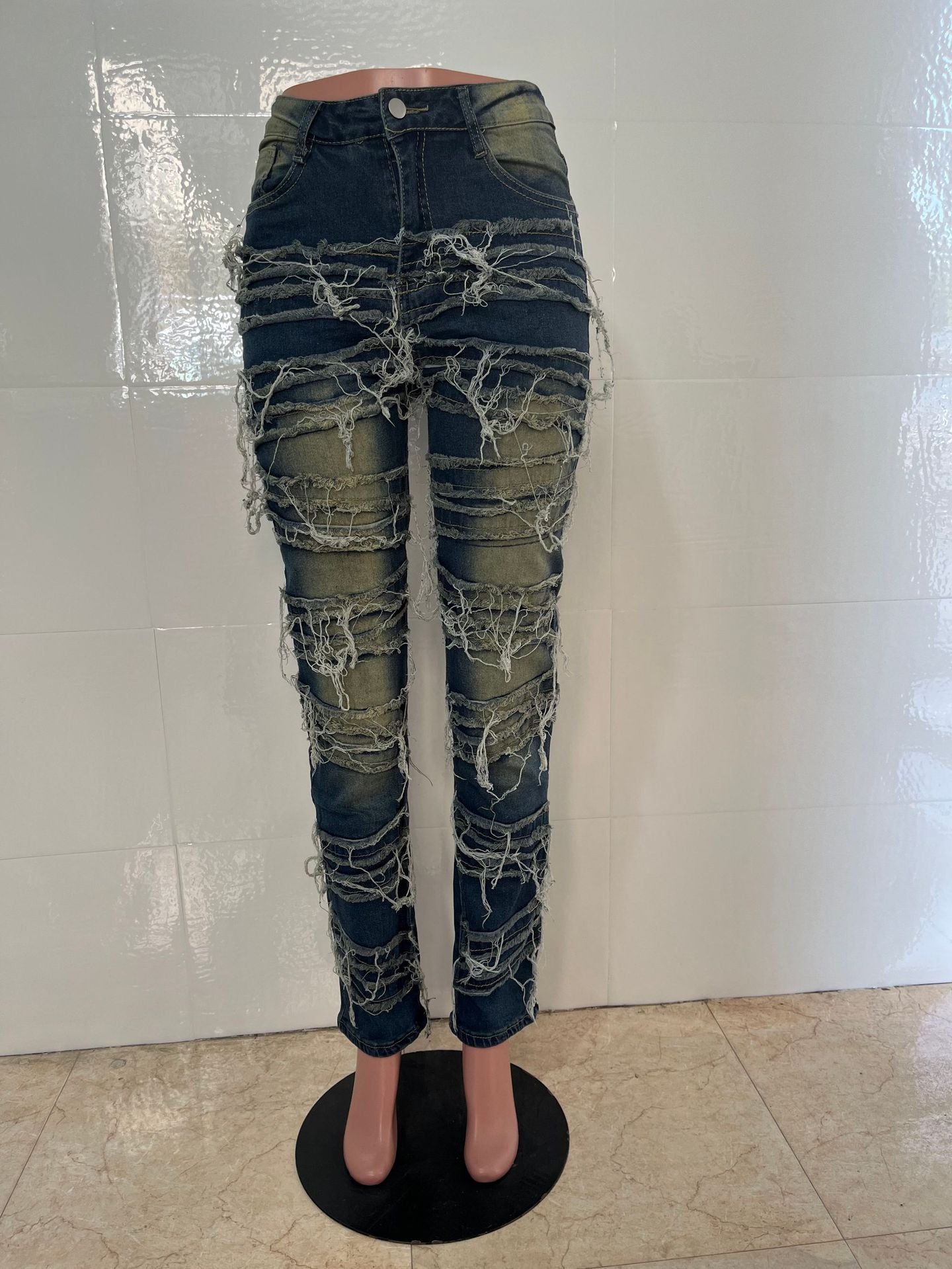 Women's Street Fashion Patch Denim Skinny Pants 6