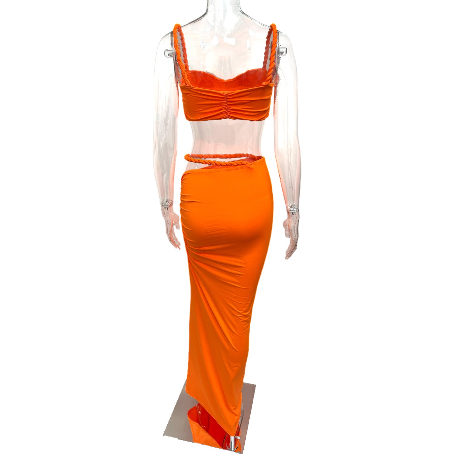 Women summer sexy solid backless camisole and bodycon skirt two-piece set 8