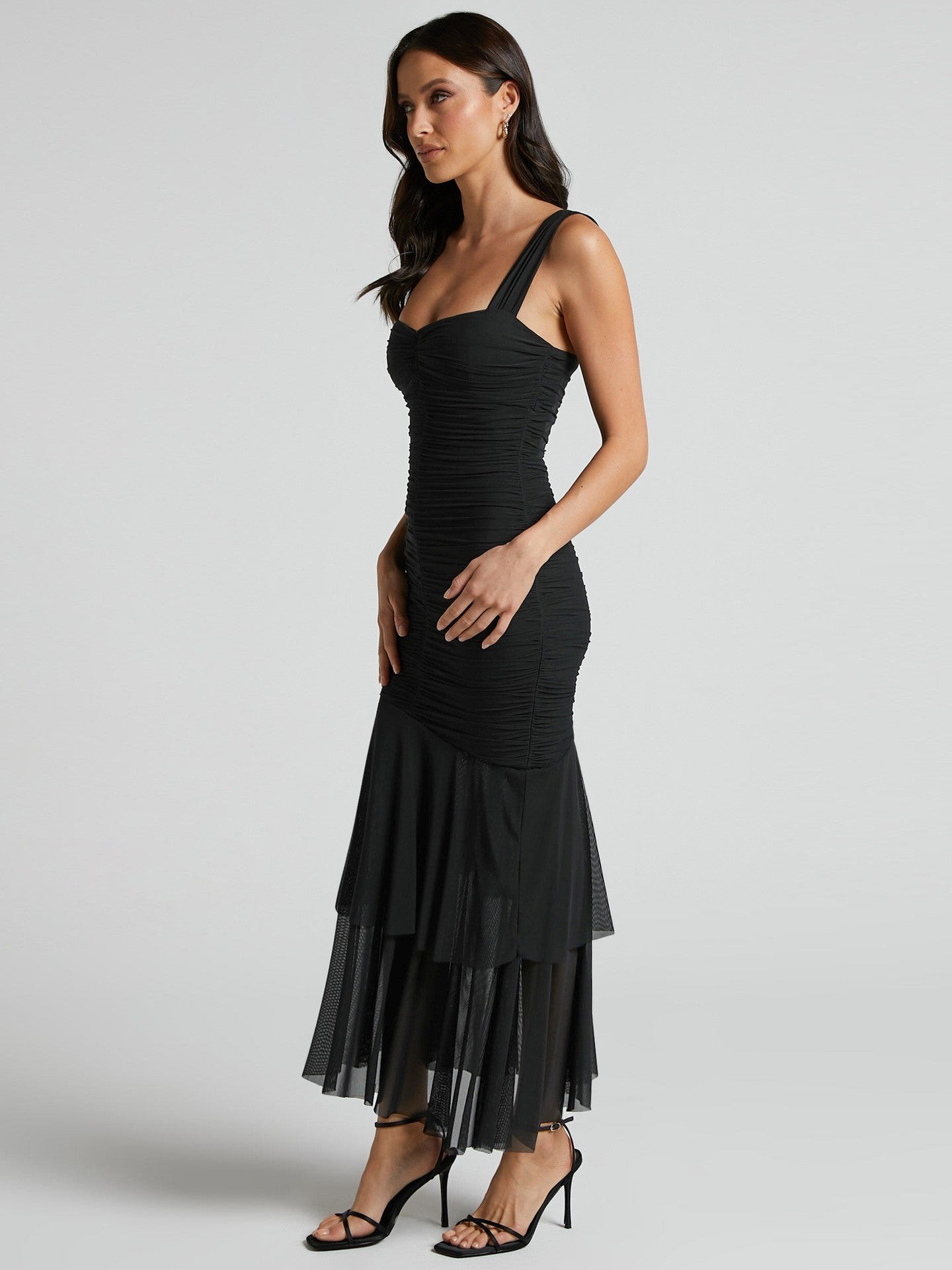 Fashionable Sexy Strap Mesh Patchwork Pleated Fishtail Dress 7