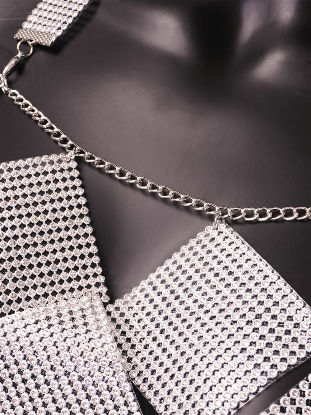 Women's Nightclub Style Sexy Diamond Sequin Checkered Two Piece Skirt Set 22