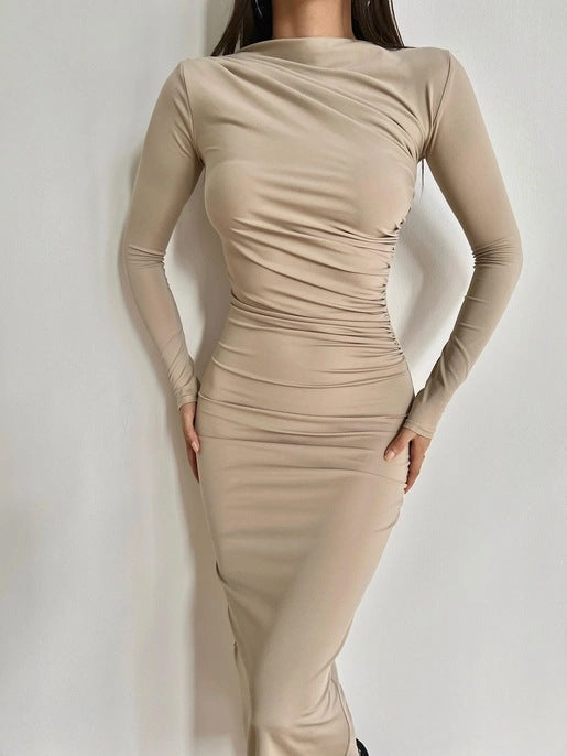 Women Sexy Zipper Long Sleeve Off Shoulder Dress 14