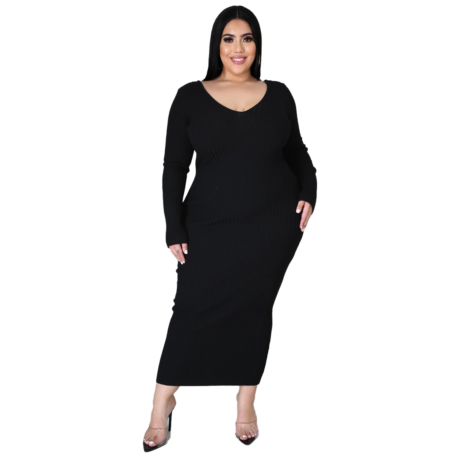 Women Autumn/Winter Solid Long Sleeve Knitting Maxi Dress 26