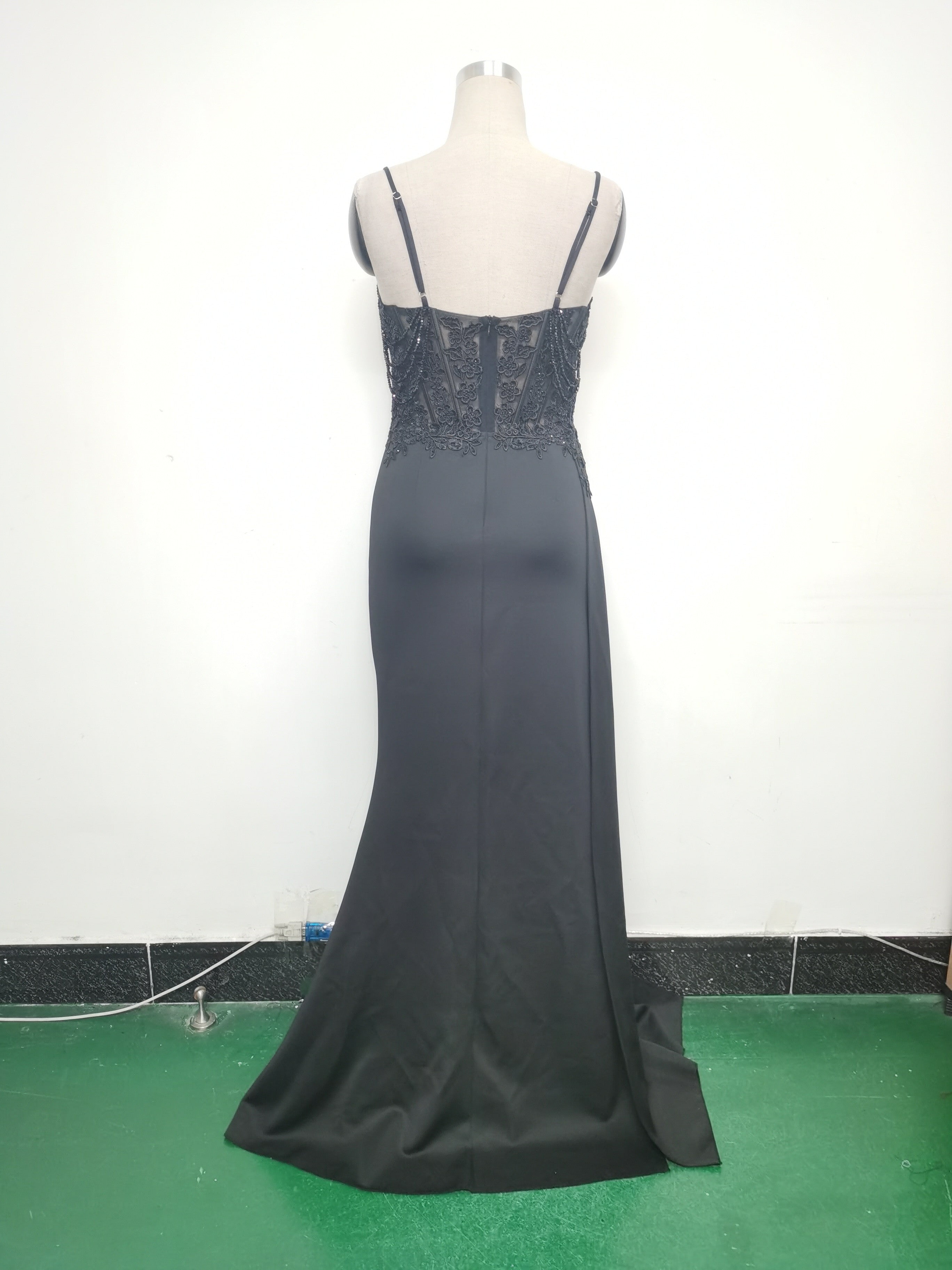 Women Beaded Flowered Fishbone Beaded Evening Dress 32