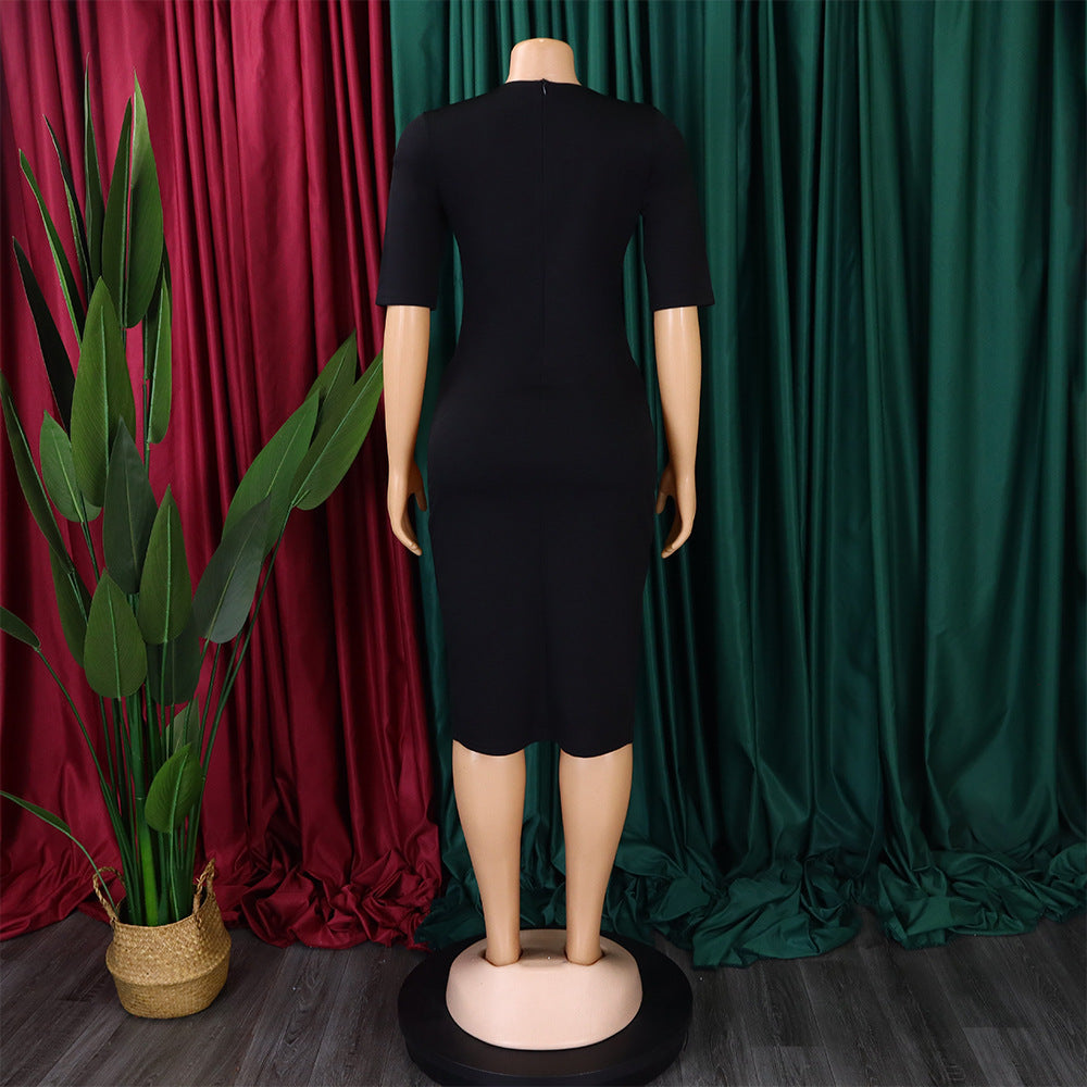 Women African V-Neck Solid Bodycon Dress 24