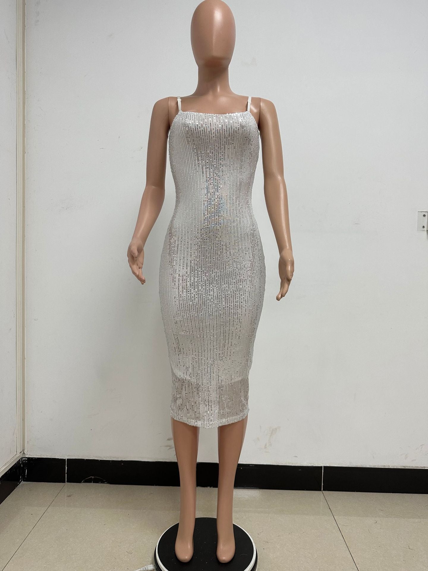 Summer Women's Sleeveless Low Back Straps Sequin Party Dress 63