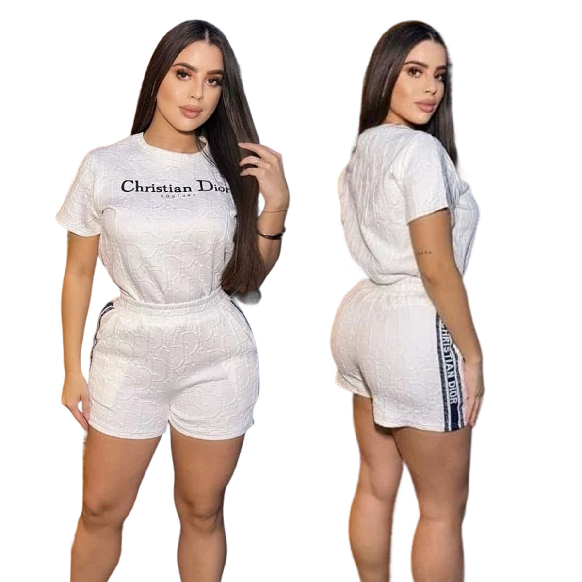 Women Embroidered short-sleeved top and shorts jacquard two-piece set 3