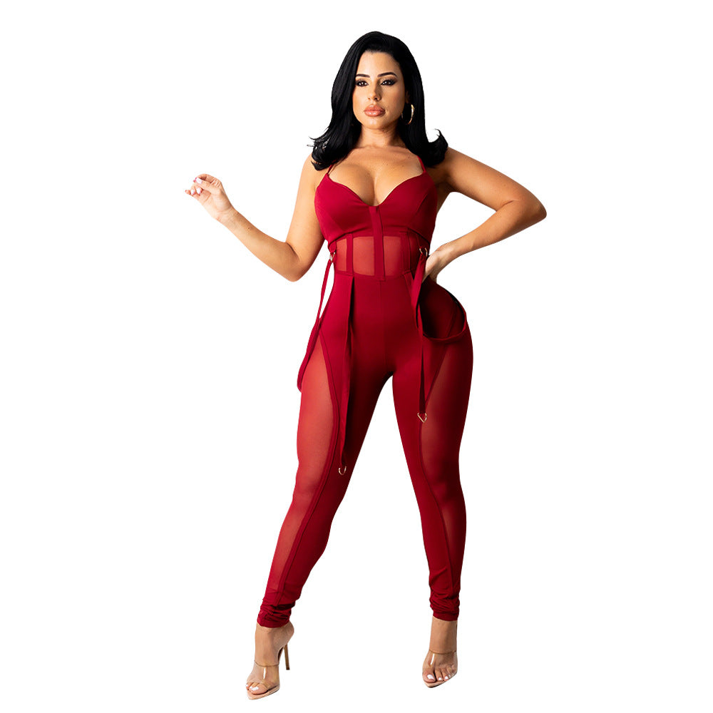 Women Mesh See-Through Sexy Suspender Jumpsuit 14
