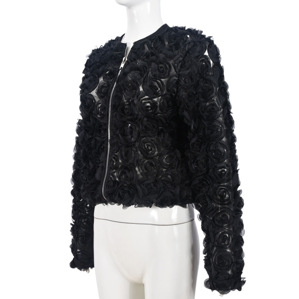 Women autumn mesh flower top 11