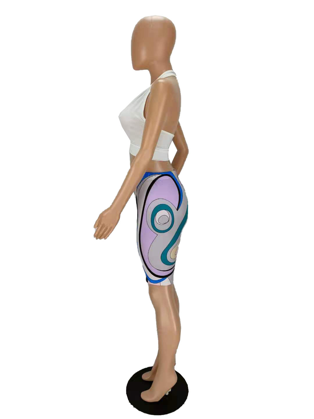 Women's Halter Neck Cross Hollow Low Back Tank Top Printed Shorts Two-Piece Set 9