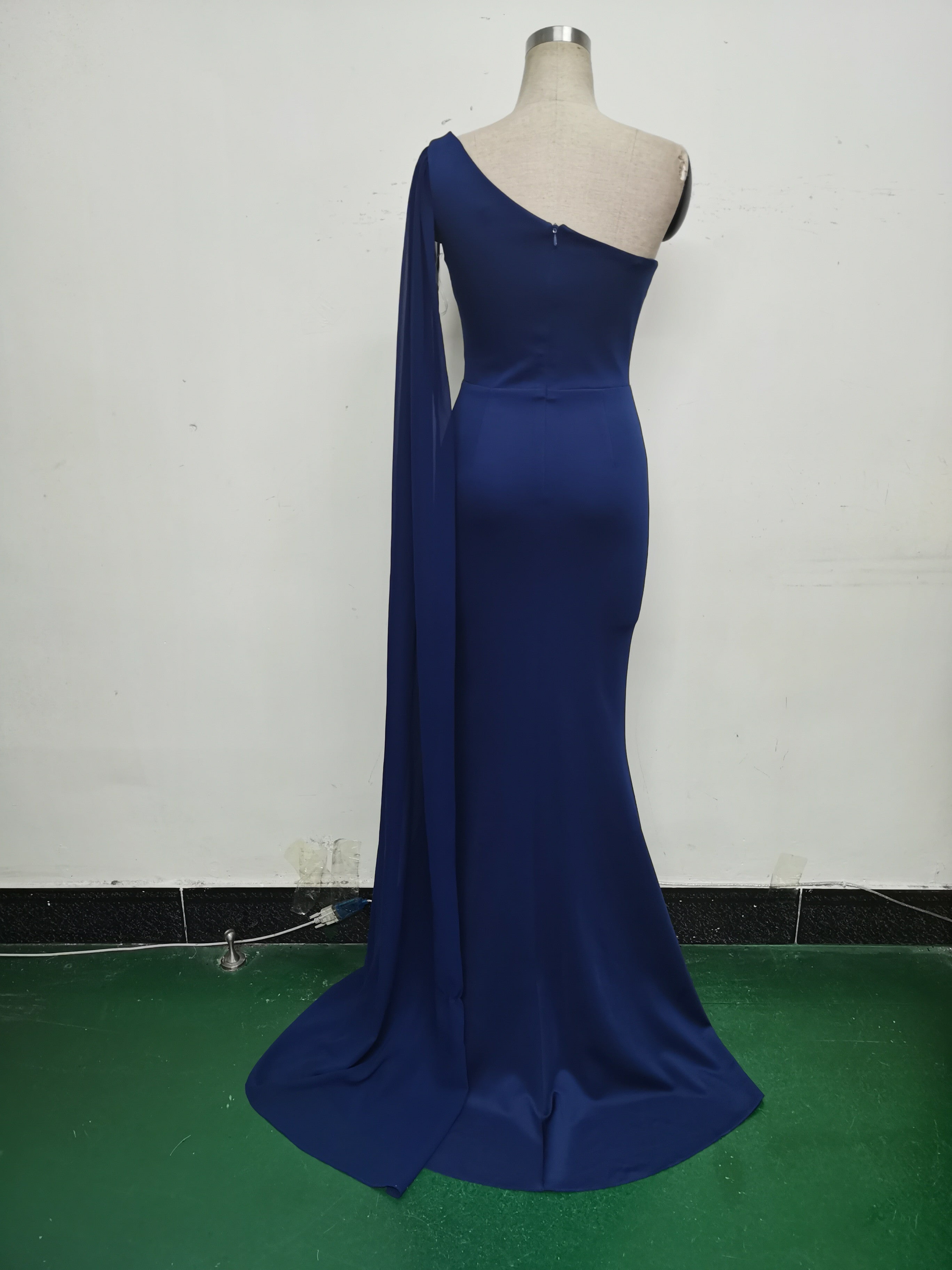 Women One Shoulder Slant Back Patchwork Mesh Formal Party Evening Dress 40