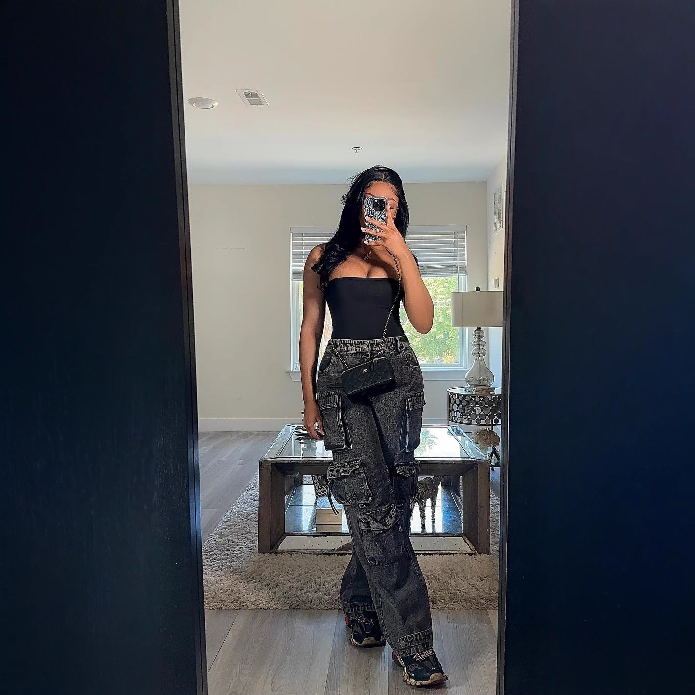 Women's Fashion Loose Straight Leg Washed Multi-Pocket Fashion Street Denim Pants 4