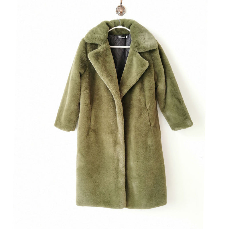 Winter Fashion Solid Fur Long Coat Women Cotton Pad Warm Fur Coat 9
