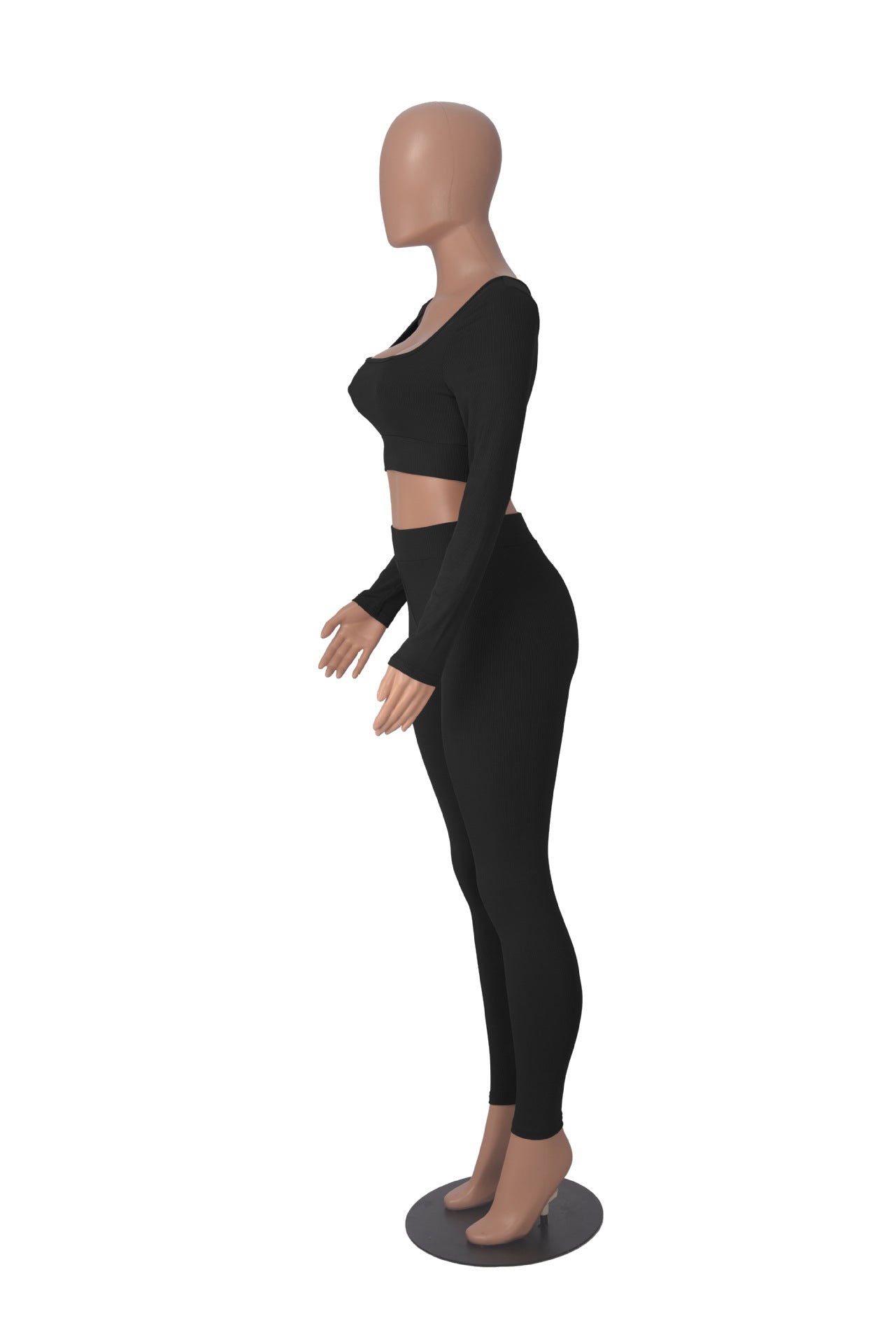 Women Winter Solid Long Sleeve Square Neck Top and Pant Two-piece Set 16