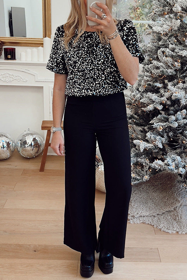 Women Sequin Pocket Backless Slit Jumpsuit 7