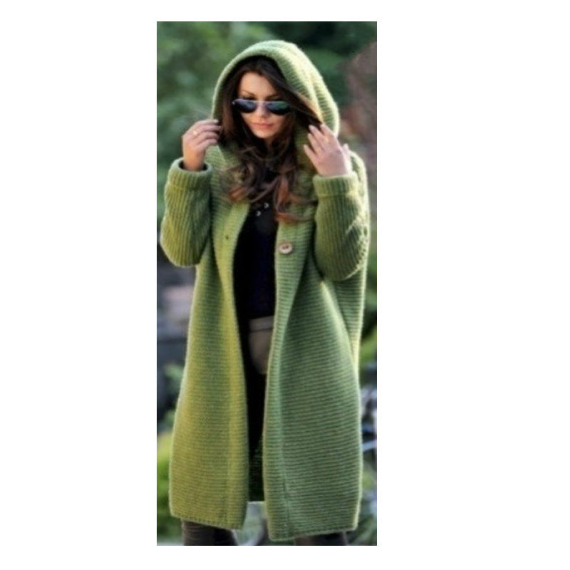 Plus Size Women Fall/Winter Long Sleeve Hooded Cardigan Sweater Jacket 11