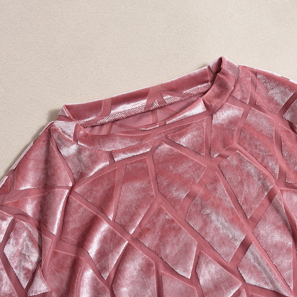 Spring Fashionable Round Neck Long Sleeve Flocking Sexy Bodycon Dress 10