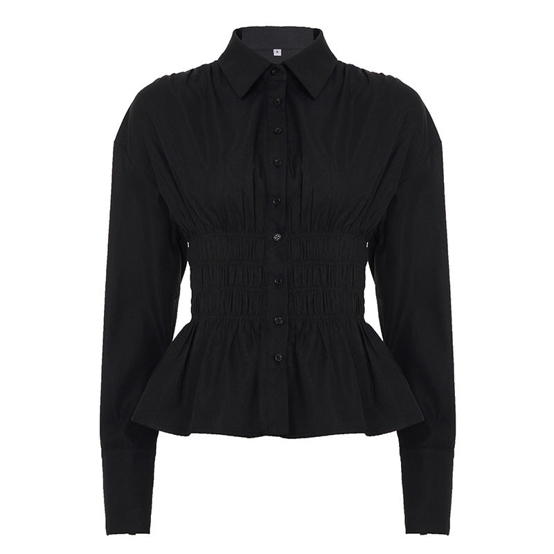 Women Pleated Casual Solid V-Neck Shirt 5