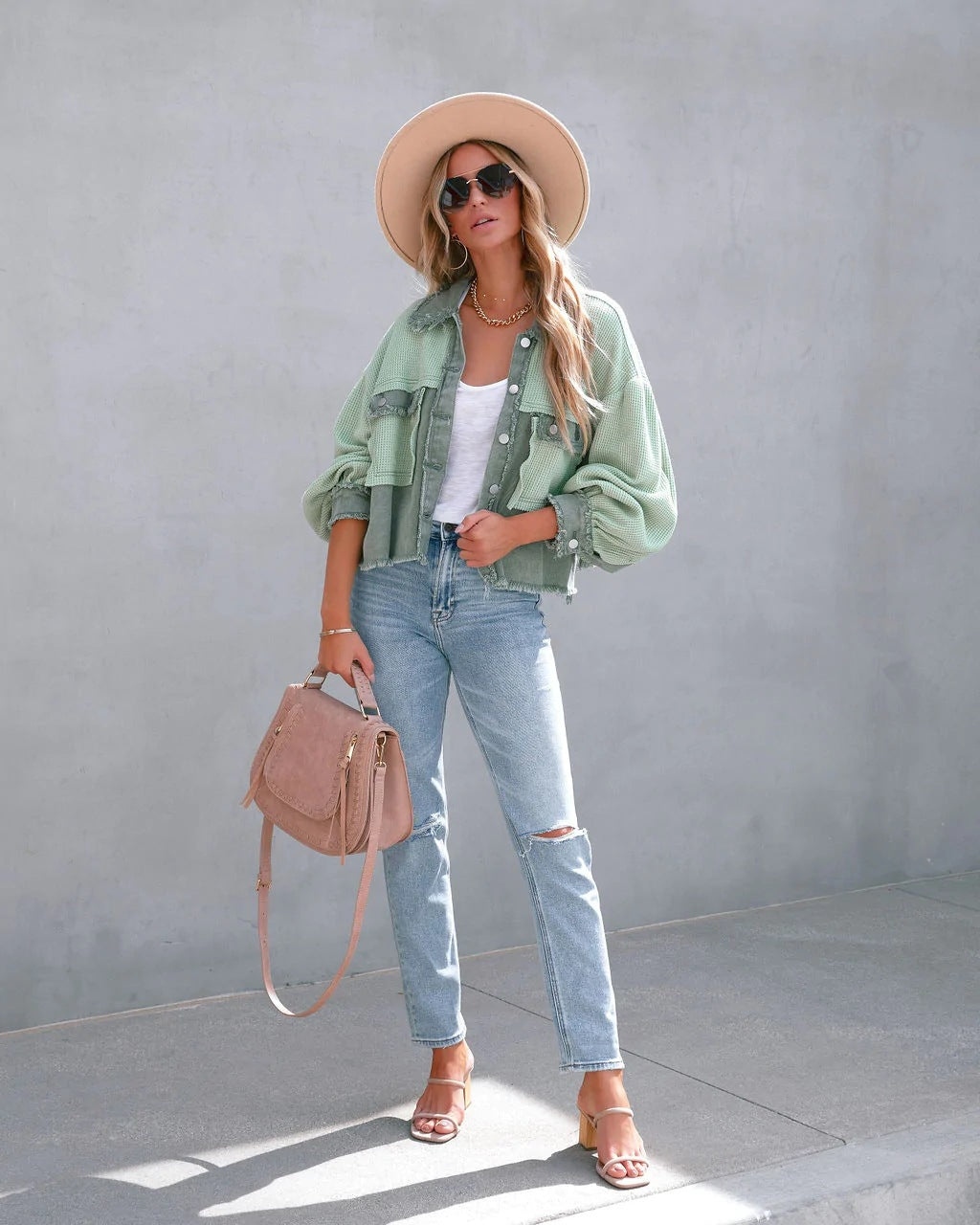 Autumn Winter Waffle Patchwork Casual Fashion Jacket 15