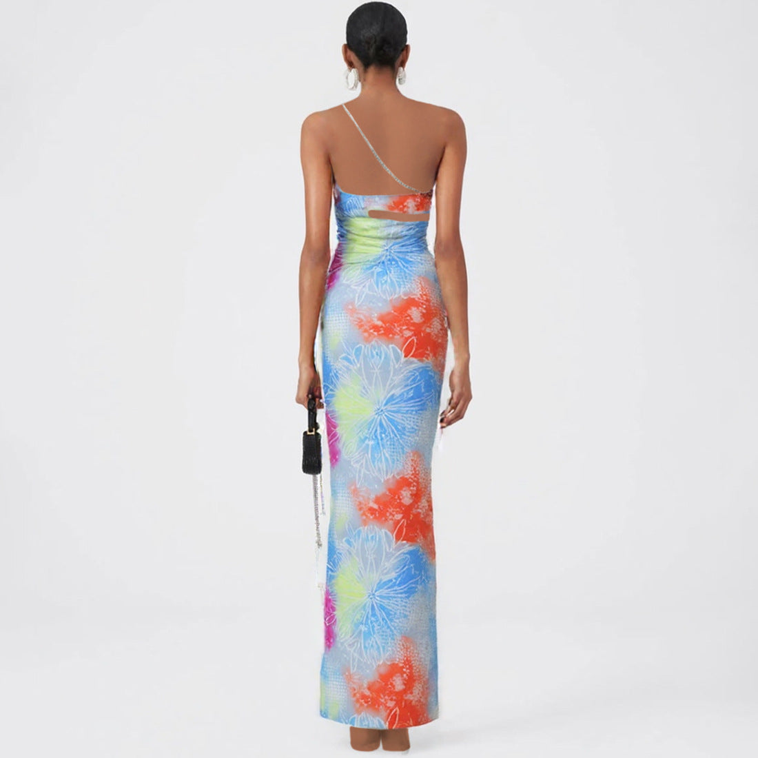 Spring-Summer Women's Sexy Contrast Print Cutout Strapless Slim Waist Long Dress