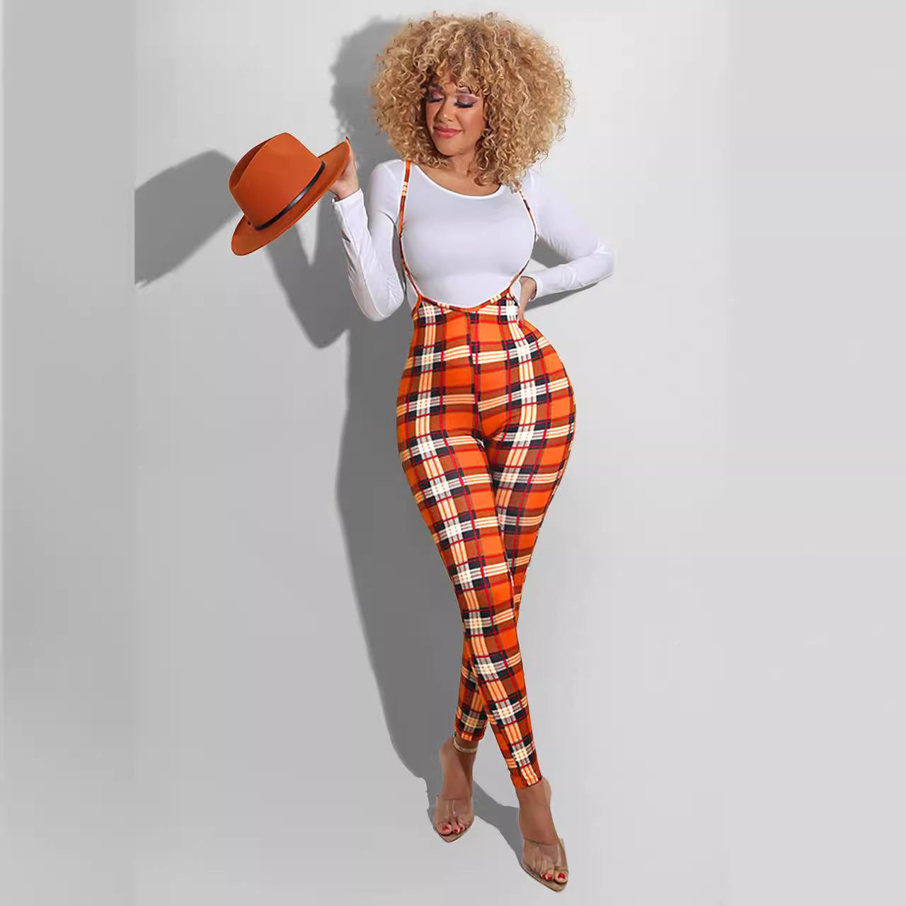 Spring Printed Long-Sleeved Slim Fit Women's Strap Casual Two Piece Pants Set 10