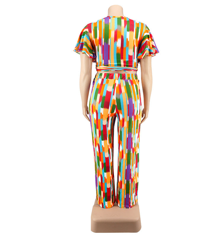 Plus Size Women's Spring Short Sleeve Top and Pants Set 11