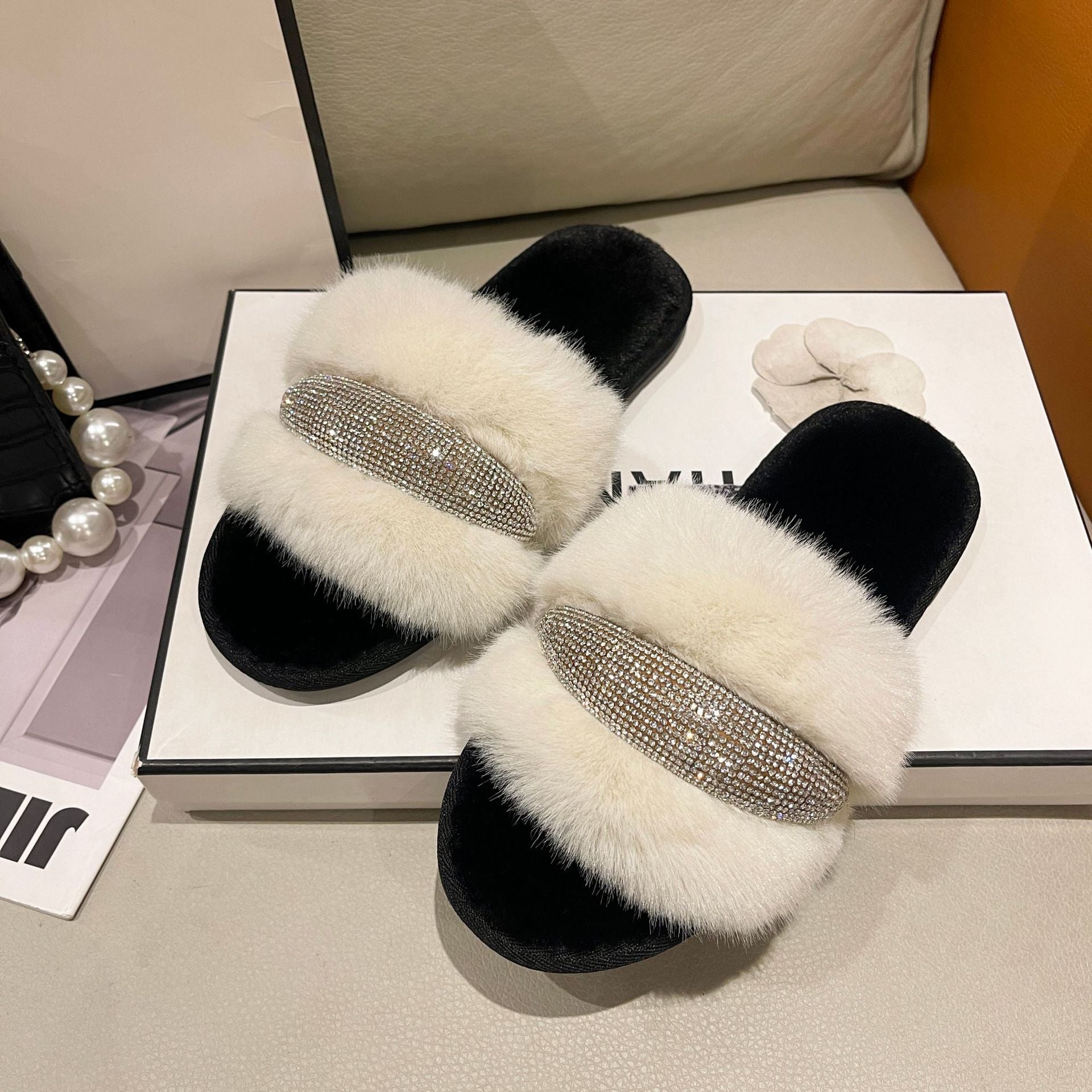 Fluffy Crystal Diamond Flat Slippers 13